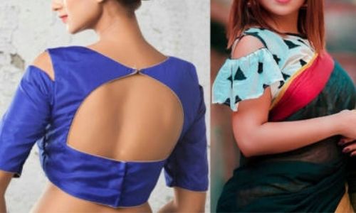 Boat Neck cold shoulder saree blouse designs