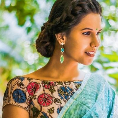 Kalamkari boat neck blouse designs