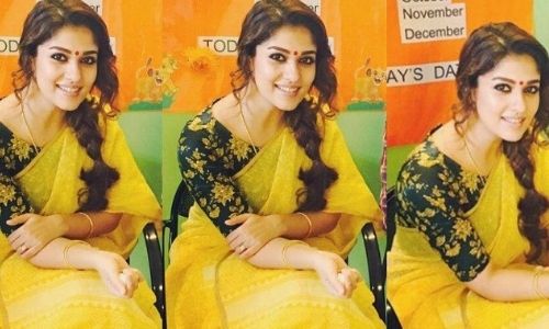 Nayanthara Boat Neck blouse designs for cotton sarees