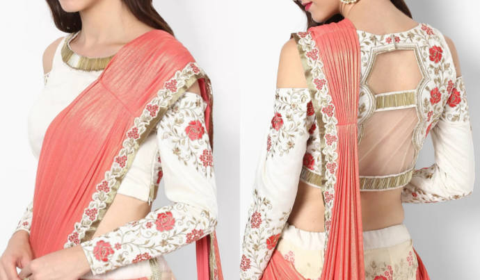 Cold Shoulder long sleeve blouse designs for sarees