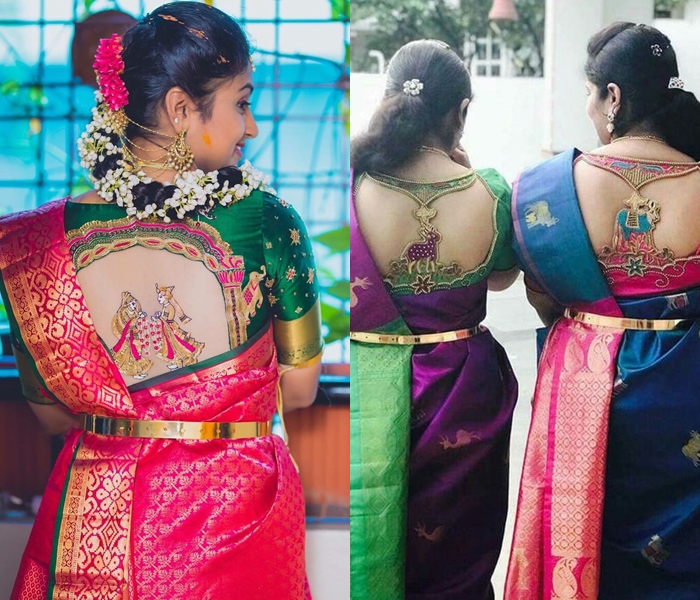 Back neck silk saree blouse designs