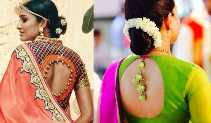 Simple silk saree back neck designs
