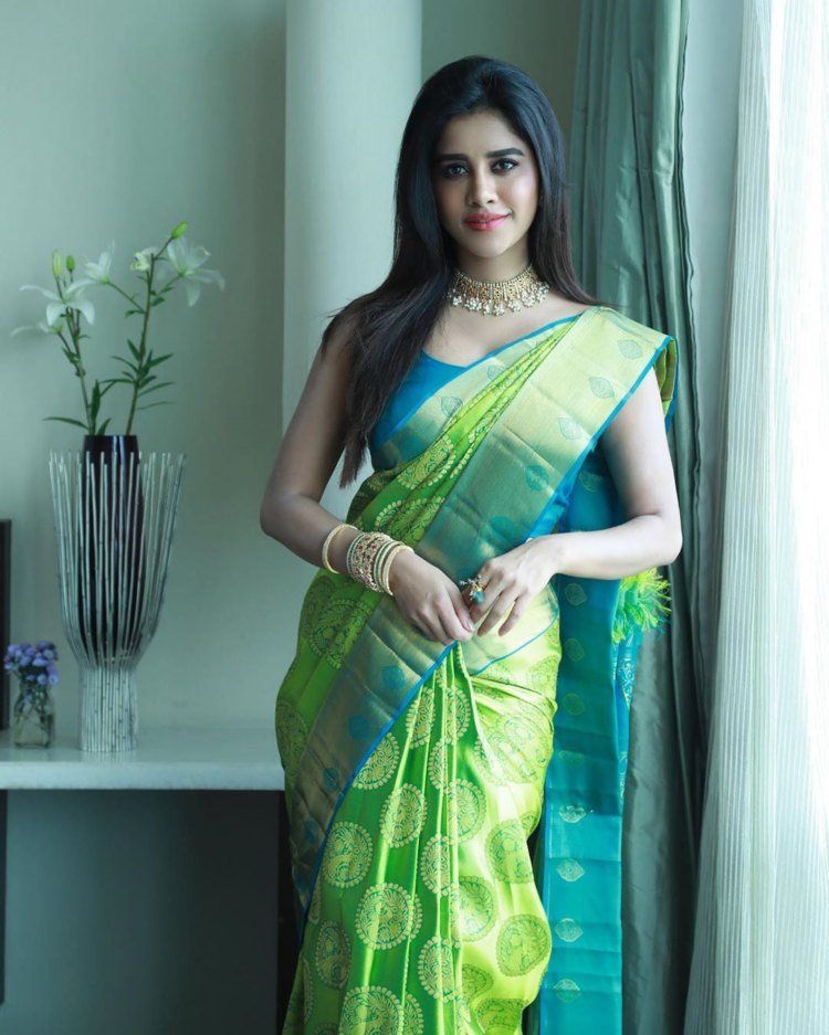 Light Green Saree Contrast Blouse