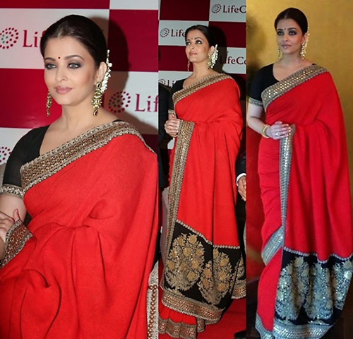 Red Saree Black blouse