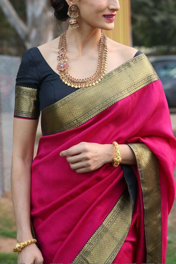 Pink Saree with Black Blouse