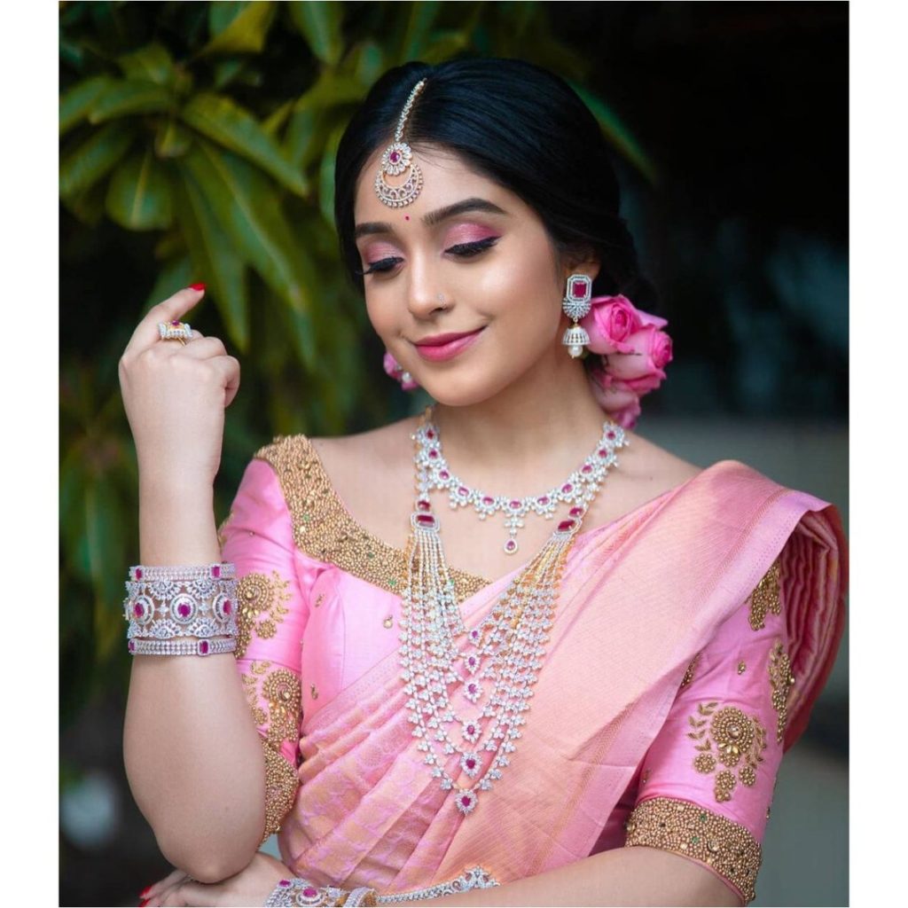 Pink saree with Pink Blouse