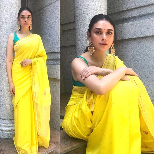 Plain Yellow Saree with Green Blouse