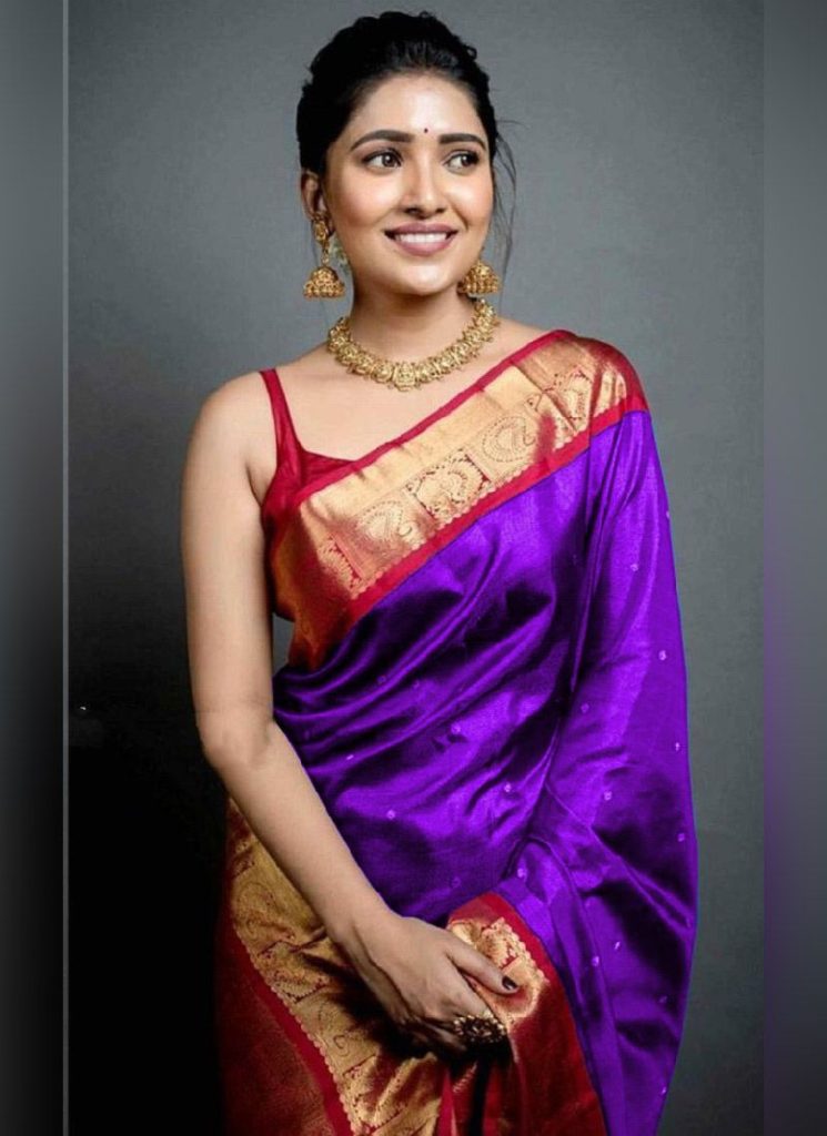 purple saree with red blouse