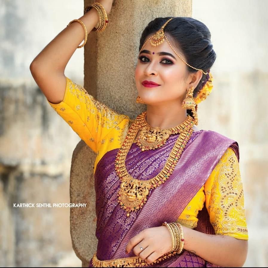 Purple Saree Contrast Blouse | Violet Saree Contrast Blouse