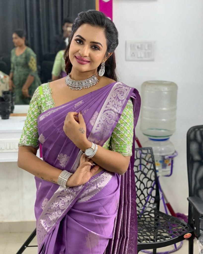 Purple Saree Contrast Blouse | Violet Saree Contrast Blouse