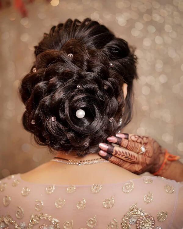 Bun Curly Hairstyles for Lehenga