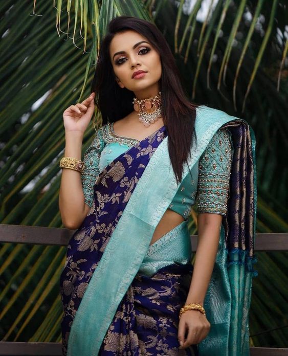 Dark Blue Saree with Light Blue Blouse