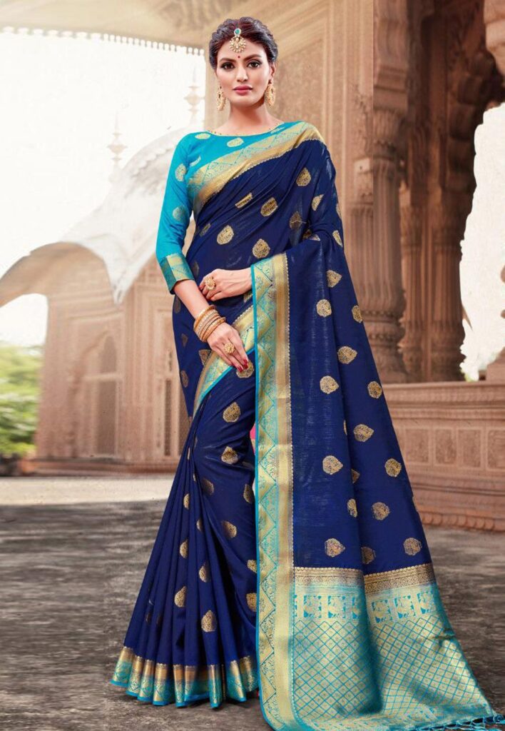 Dark Blue Saree with Light Blue Blouse