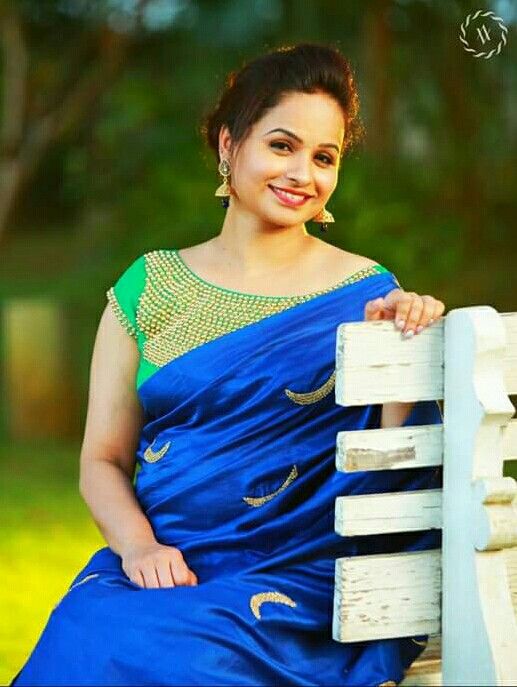 Blue Saree with Green Blouse