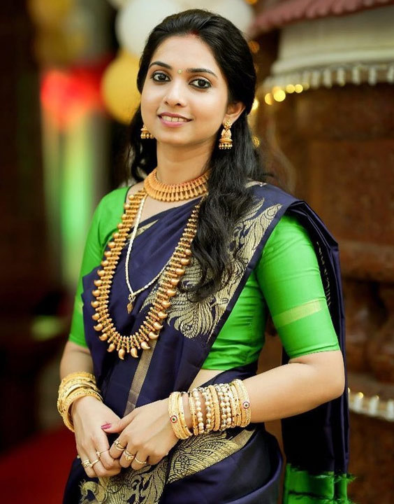 Blue Saree with Green Blouse