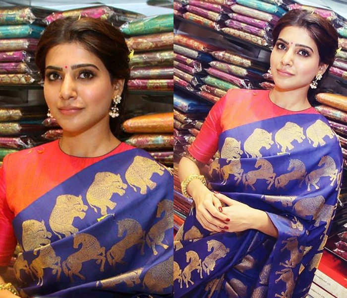 Blue Saree with Orange Blouse