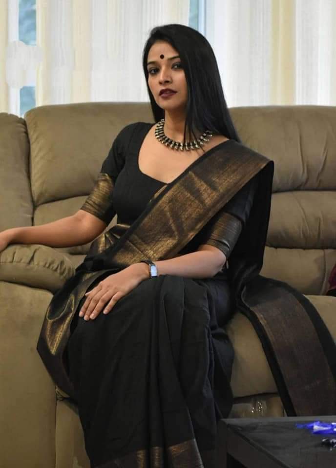 Black saree with golden border