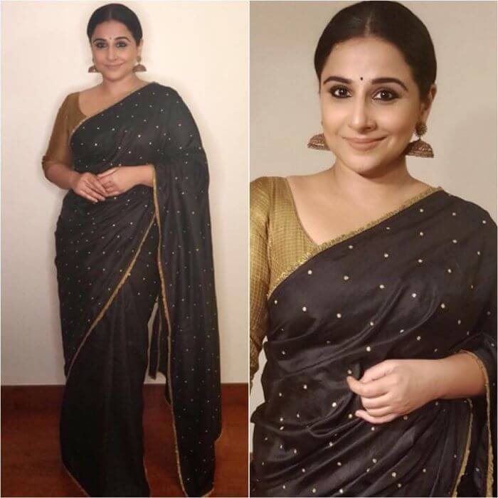 black saree golden blouse