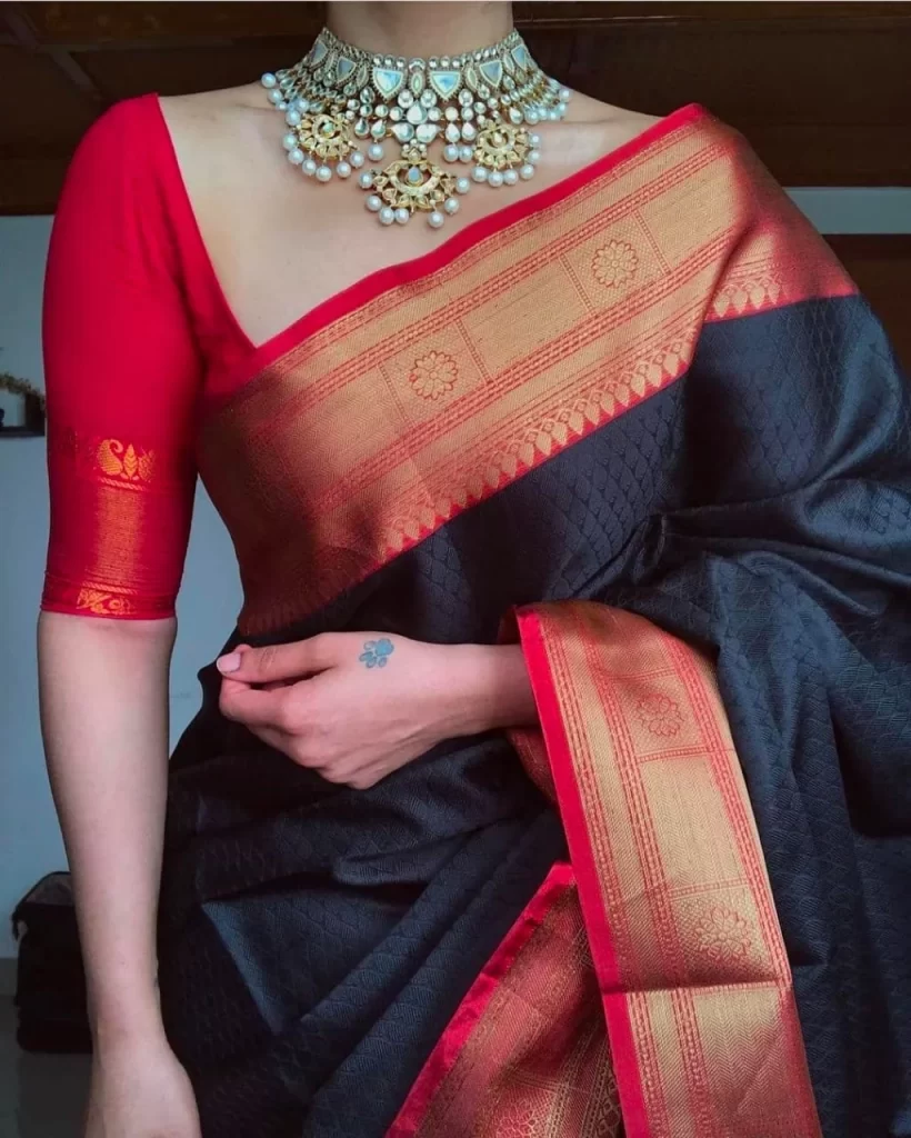 Black Saree with Red Blouse