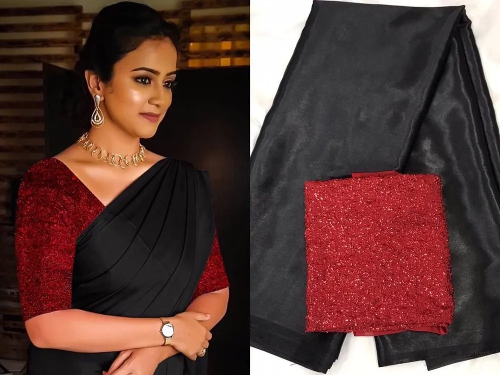 Black Saree Red Blouse