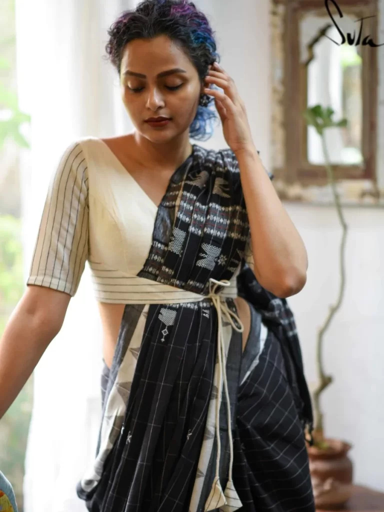 Black Saree with White Blouse