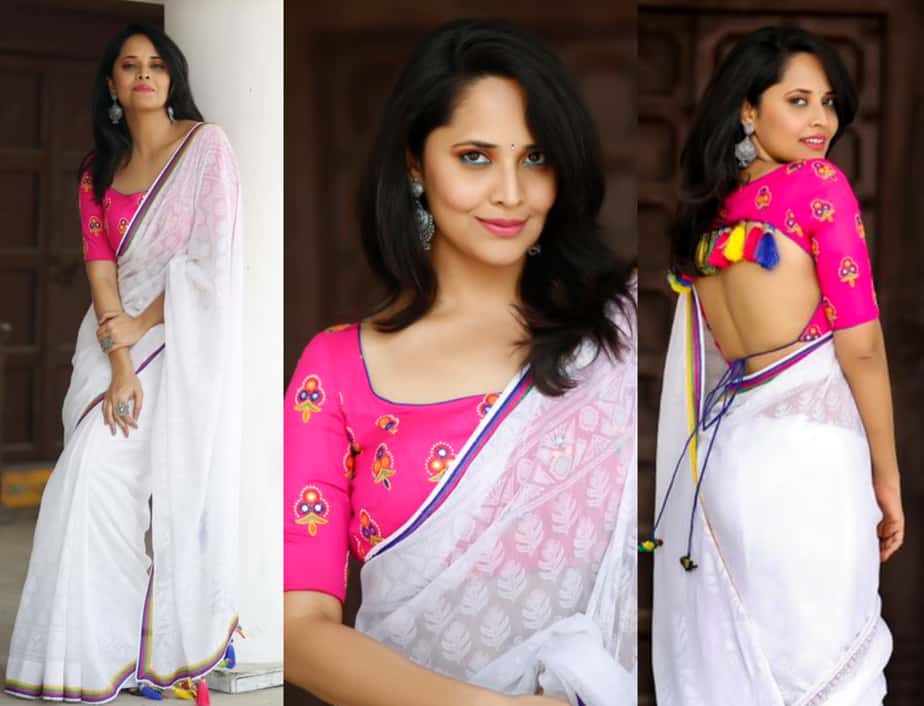White Saree with Pink blouse
