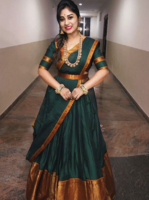 Green Half Saree Lehenga