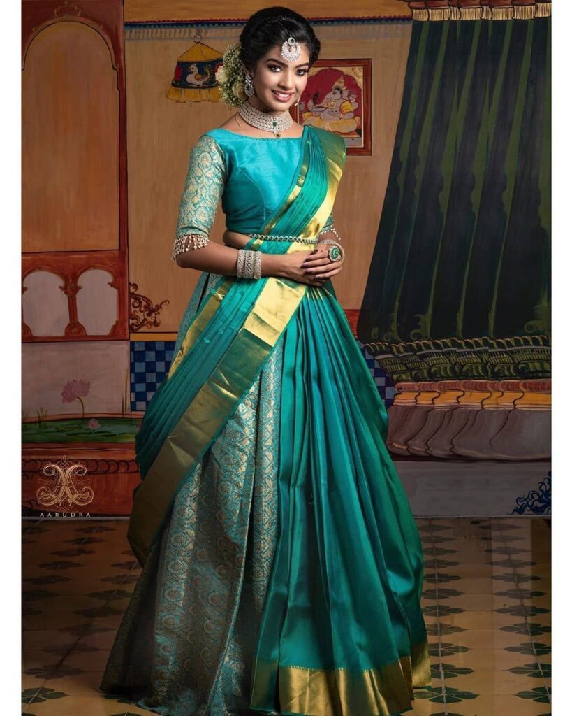 Green Lehenga in Saree