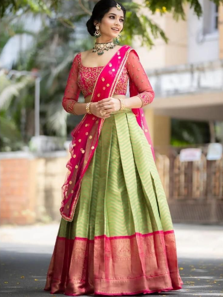 Light Green and Pink Half Saree