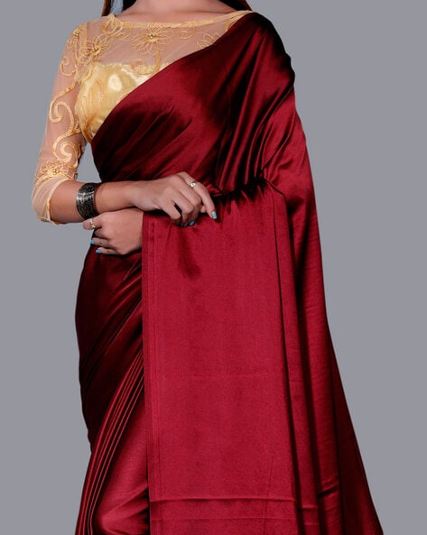 Maroon Saree with velvet Blouse