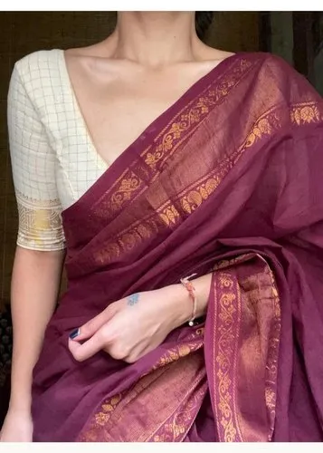 Maroon Saree with White Blouse