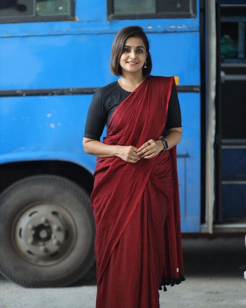 Maroon Saree with Black Blouse