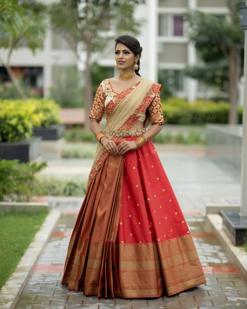 Red and Gold Bridal Half Saree