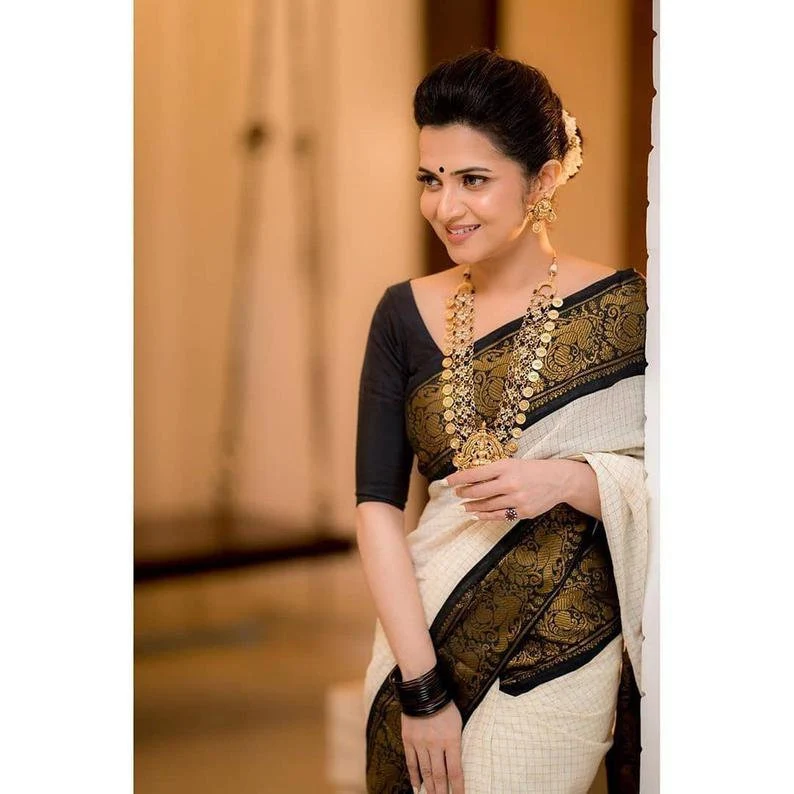 White Saree Black Blouse