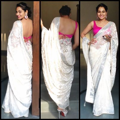 White Saree with Pink blouse