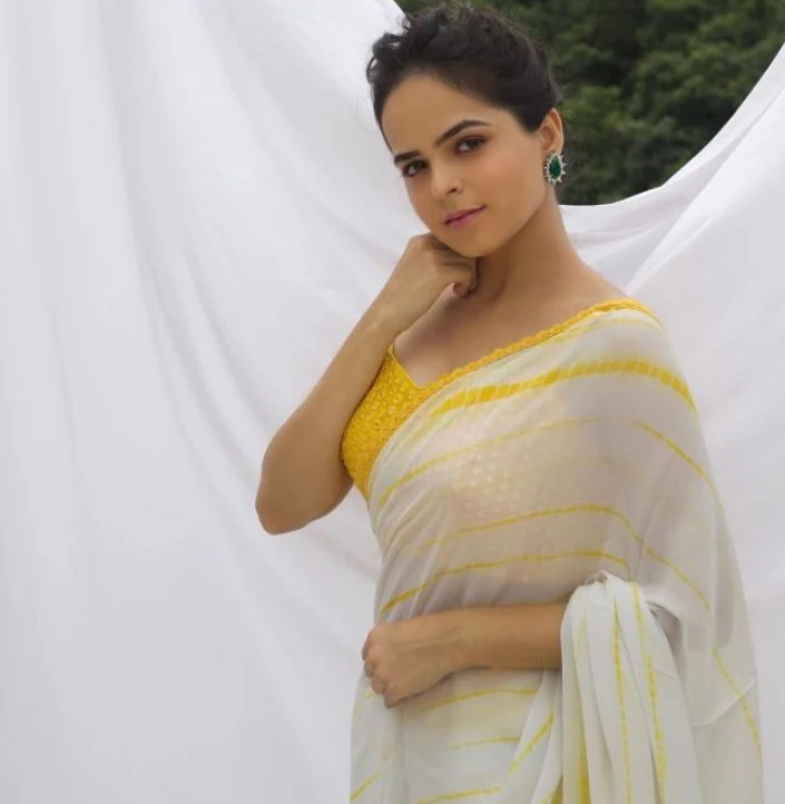 White Saree with Yellow blouse