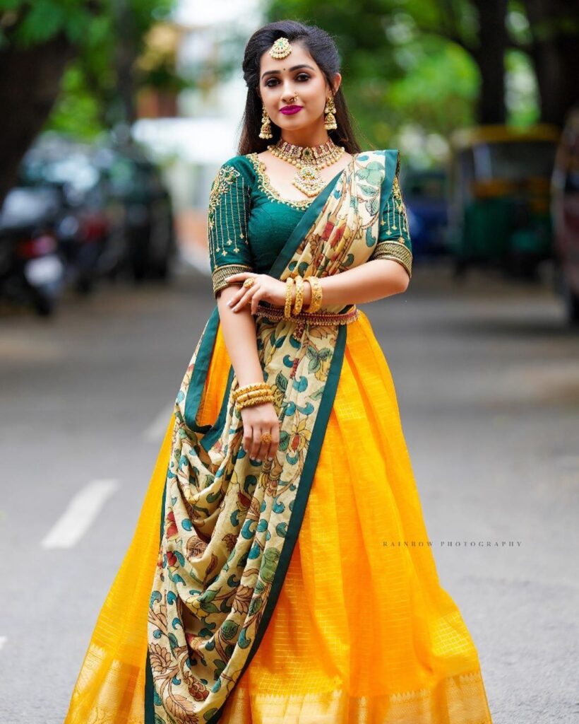 Green and Yellow Bridal Half Saree