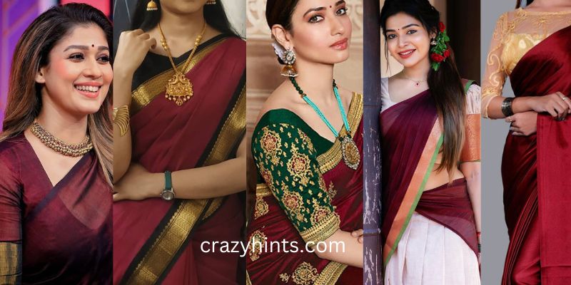 You are currently viewing <strong>Maroon Saree Contrast Blouse Designs</strong>