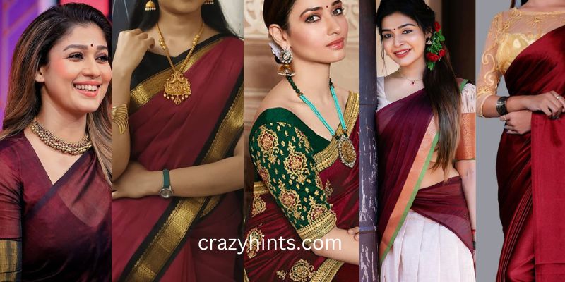 Maroon Saree Contrast Blouse