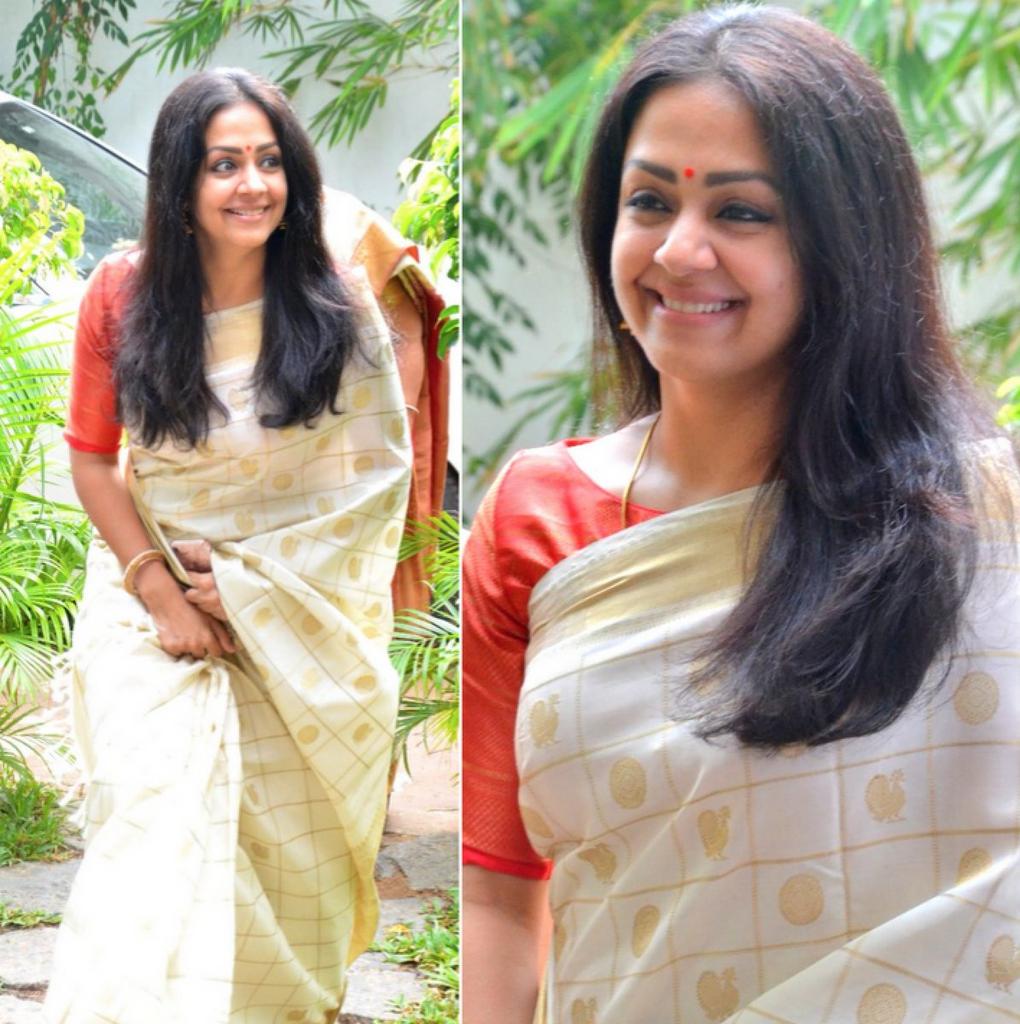 White Saree with Orange blouse