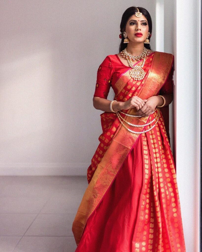 Red Half Saree Lehanga