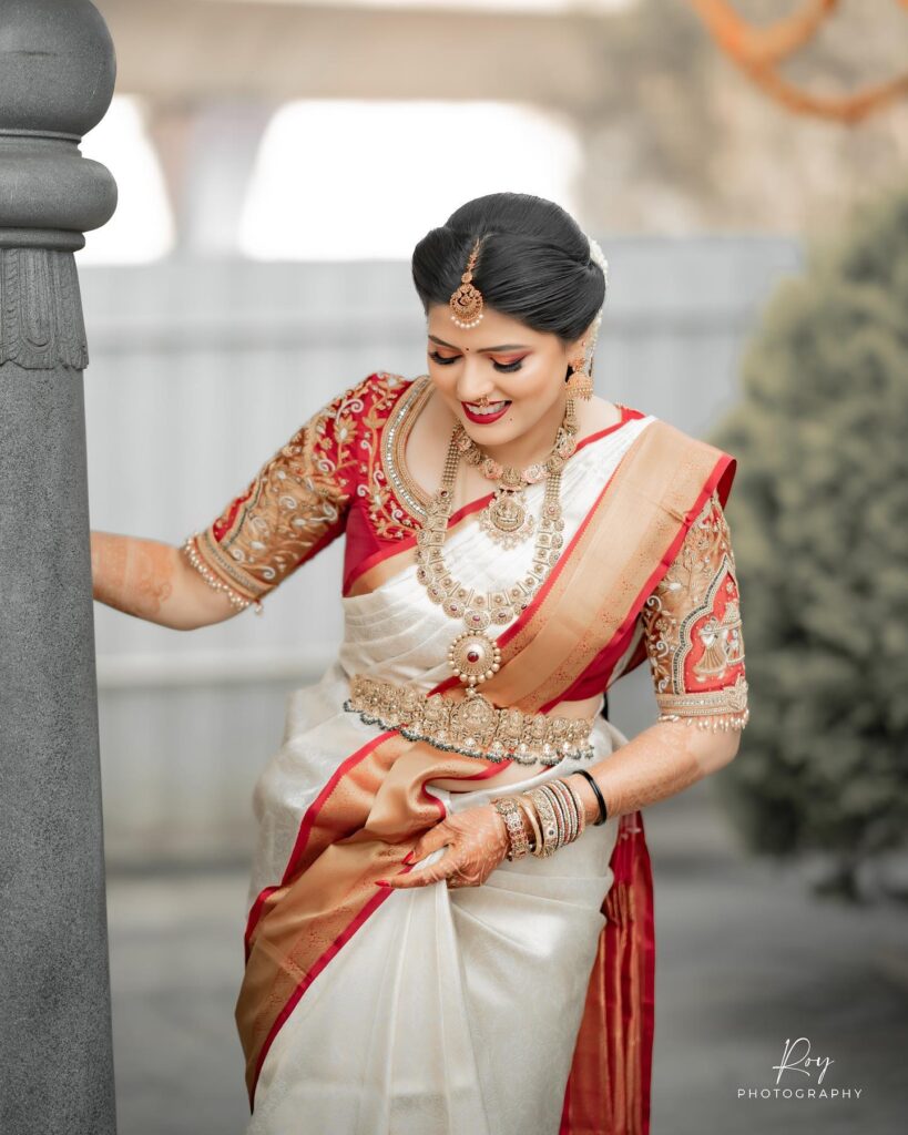 White Bridal Saree with Red Blouse