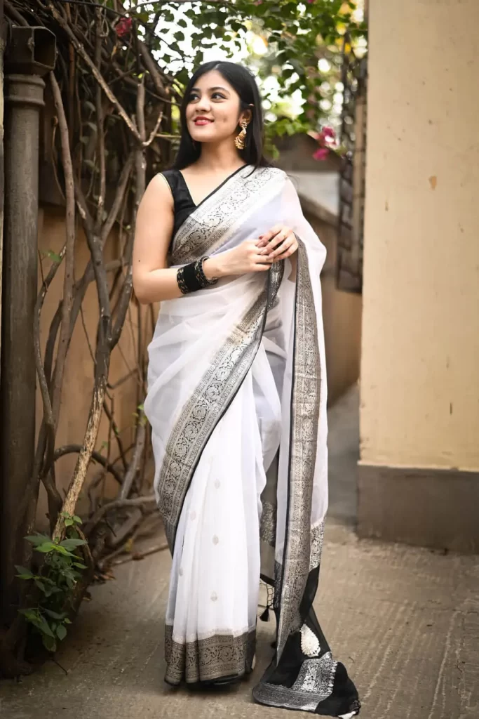 White Saree Black Blouse