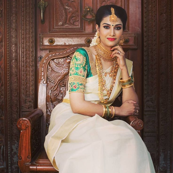 White Saree Green Blouse