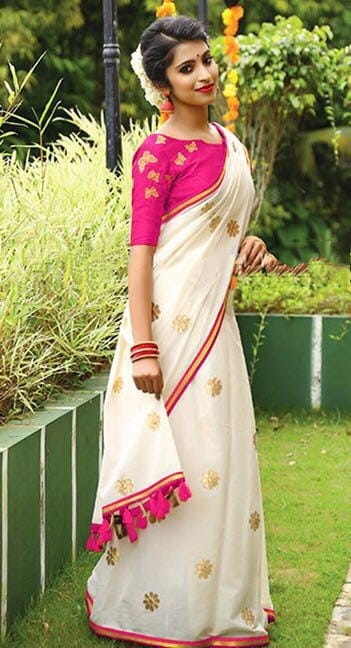 White Saree with Pink blouse