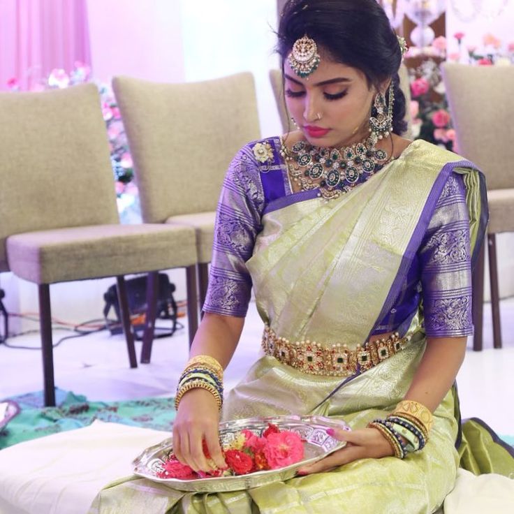 White Saree Purple Blouse