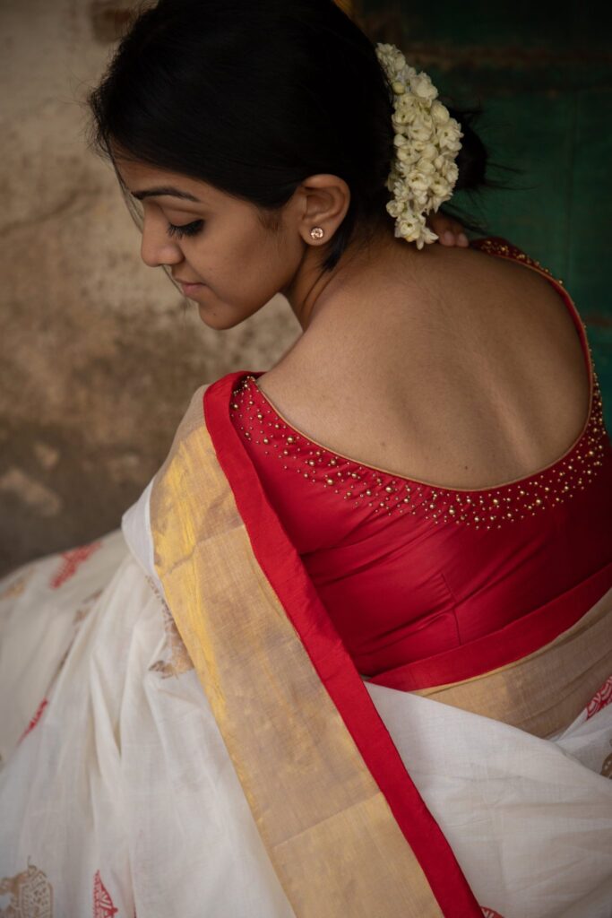 White Saree Red Blouse