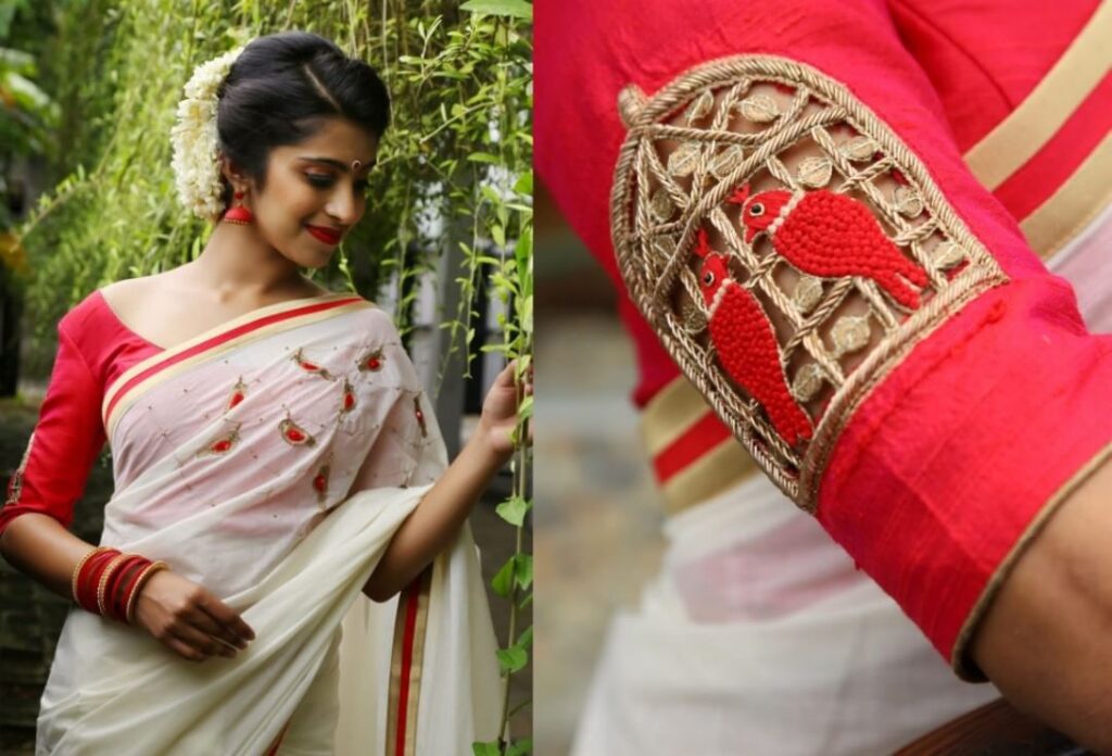 White Saree Contrast Blouse