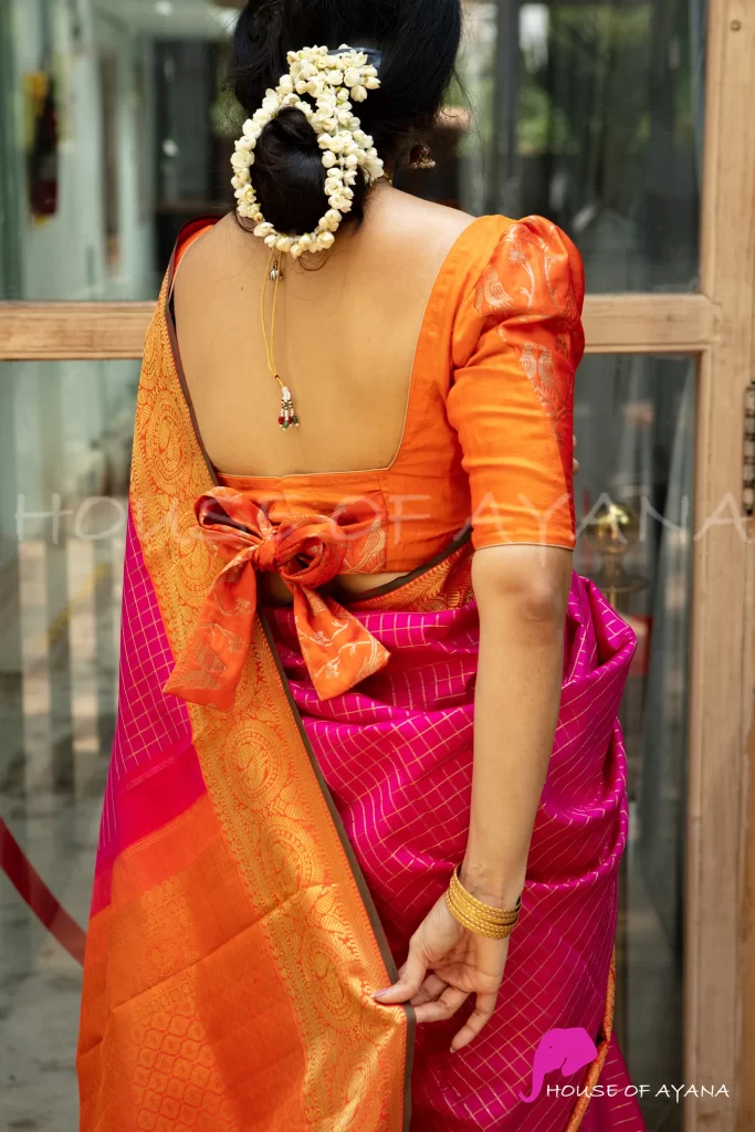 Puff Blouse back neck Designs for Silk Sarees