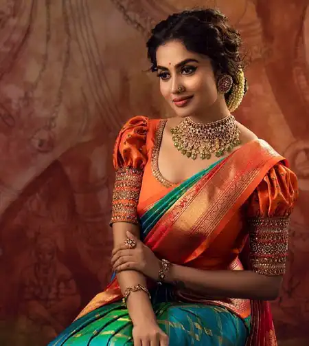 Puff Blouse Designs for Silk Sarees